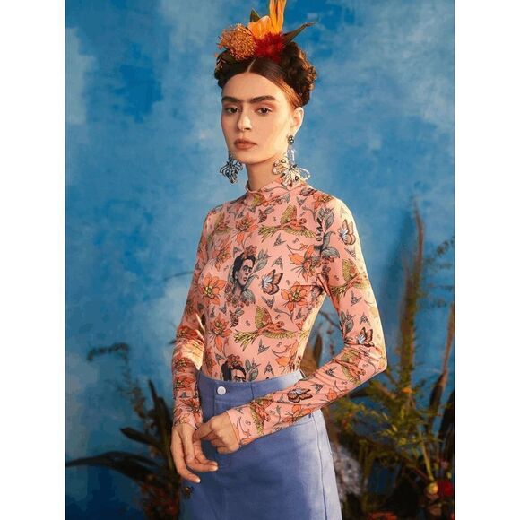 2pcs Frida Kahlo Bundle Mock Neck Tee and Floral Print Pleated Skirt SIZE S NWT - Picture 11 of 14